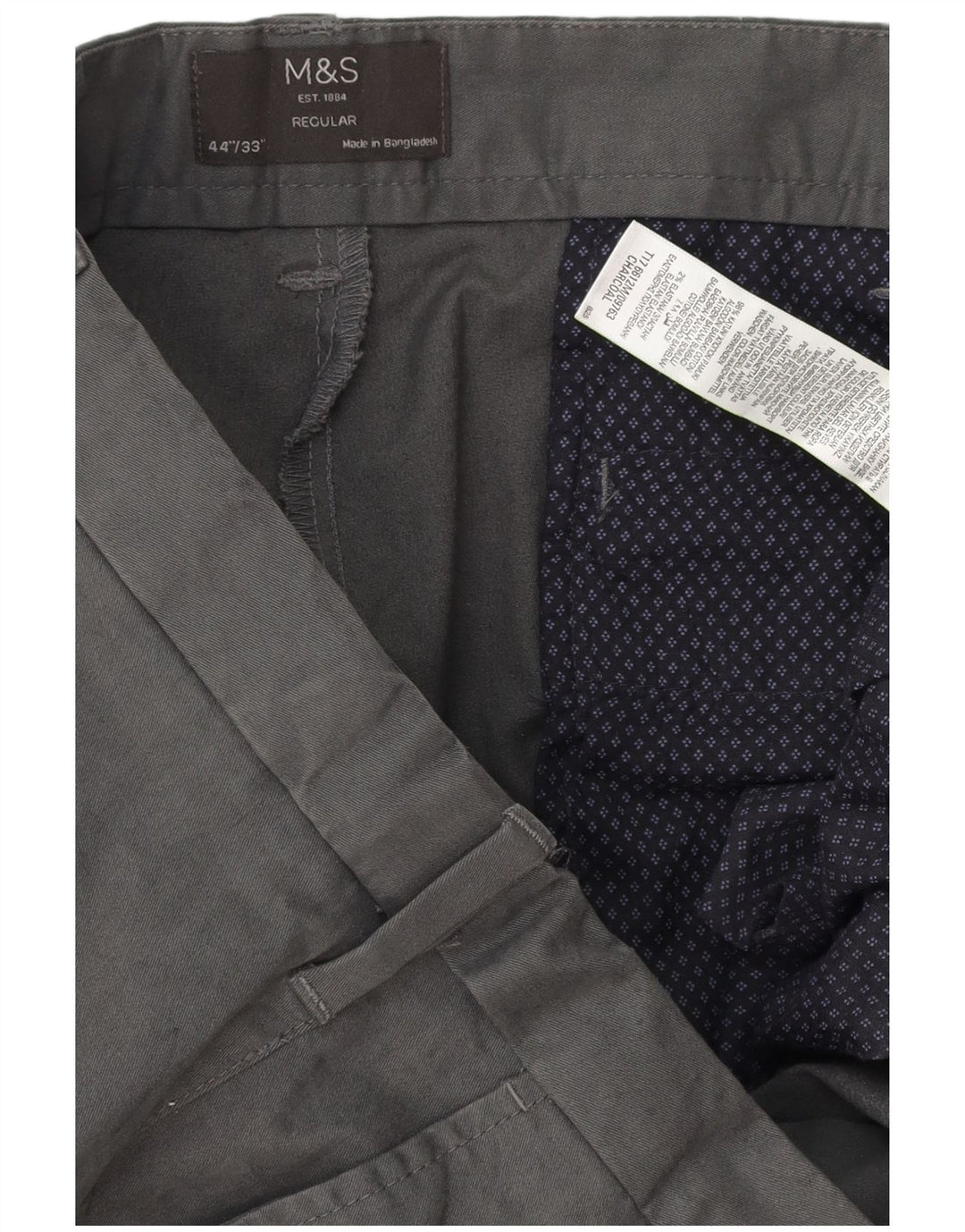MARKS & SPENCER Mens Regular Fit Chino Trousers W44 L33 Grey Cotton