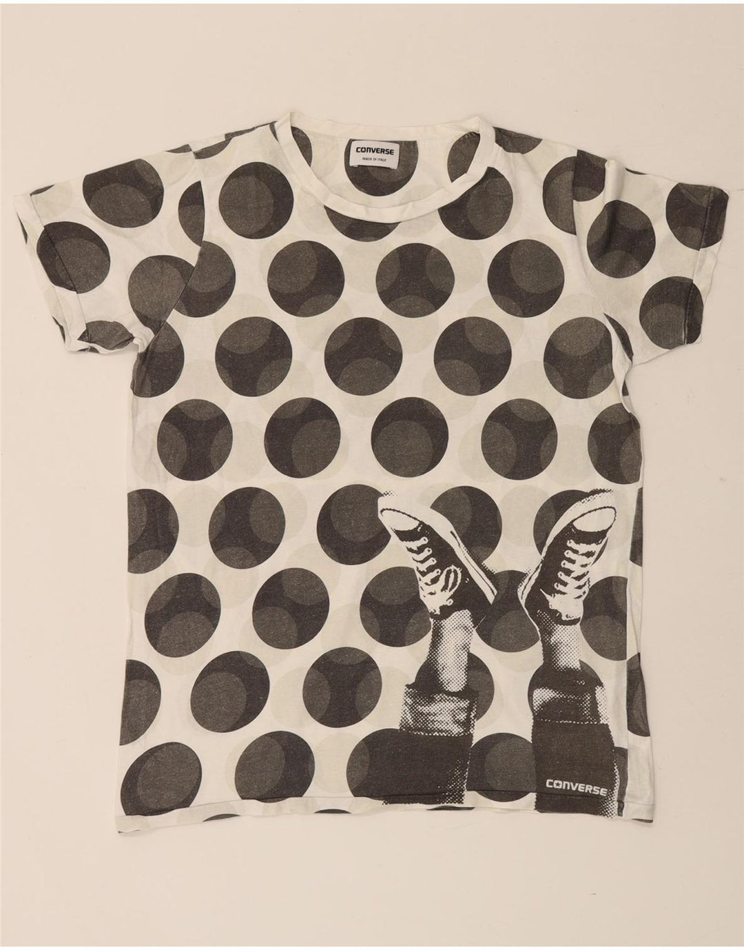 Converse Mens Graphic T-Shirt Top Large White Spotted Cotton