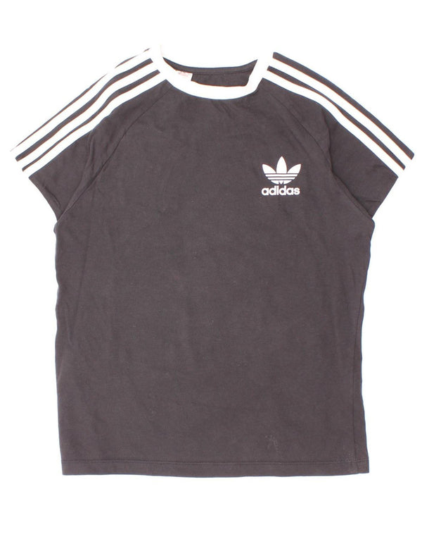 Adidas Boys T-Shirt Top 9-10 Years Black Colourblock Cotton