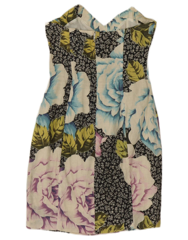 Sportmax női pánt nélküli Bodycon ruha UK 12 közepes fekete virágos vászon