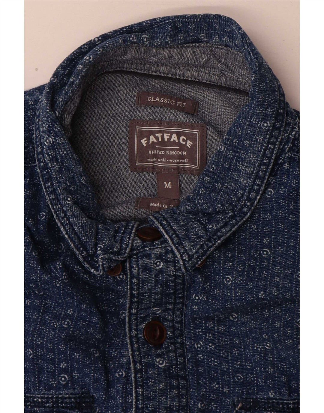 Fat Face Mens Classic Fit Denim Shirt Medium Blue Floral Cotton