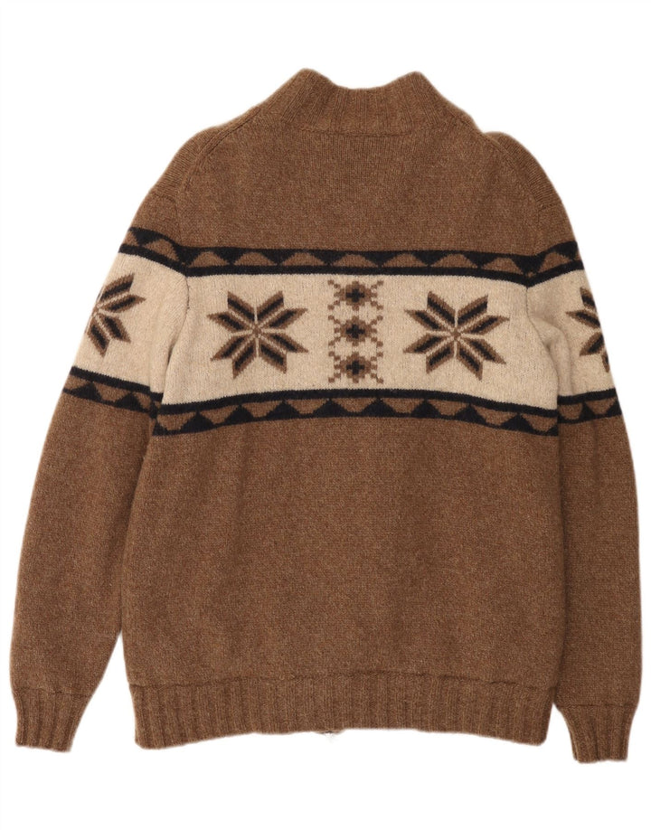 Tom Rusborg Mens Sherpa Cardigan Sweater Large Brown Colourblock Wool