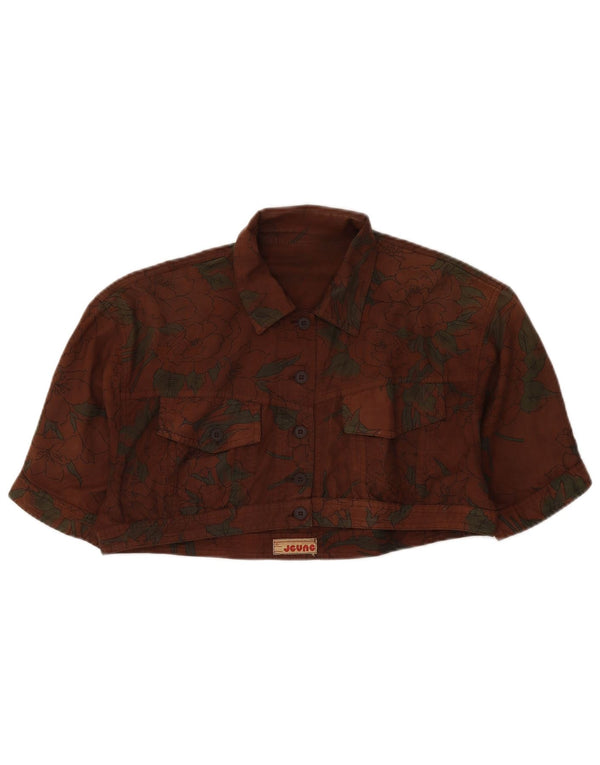 Vintage Dame Loose Fit Bolero Jacket UK 14 Medium Brown Floral
