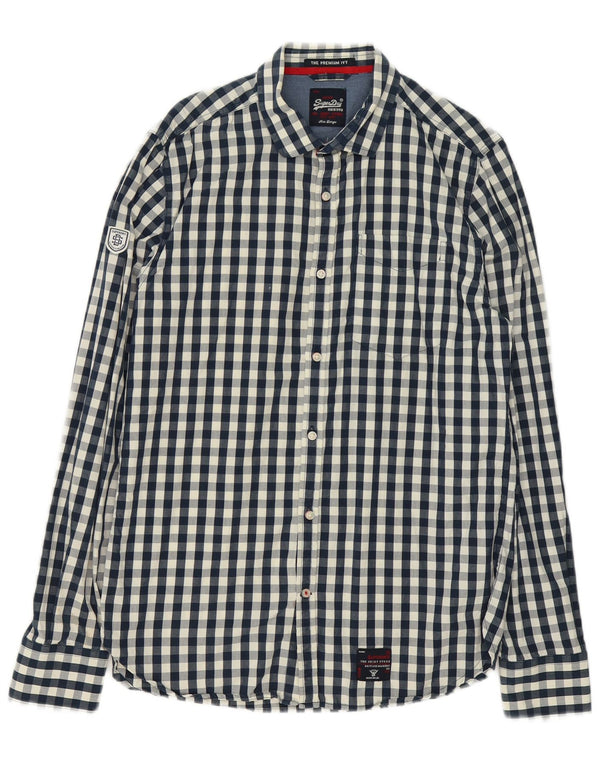Camicia da uomo Superdry Large in cotone a quadretti blu navy