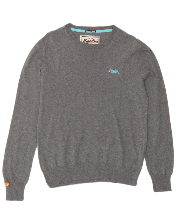 Superdry Mens Crew Neck Jumper Sweater Large Grey Flecked Cotton