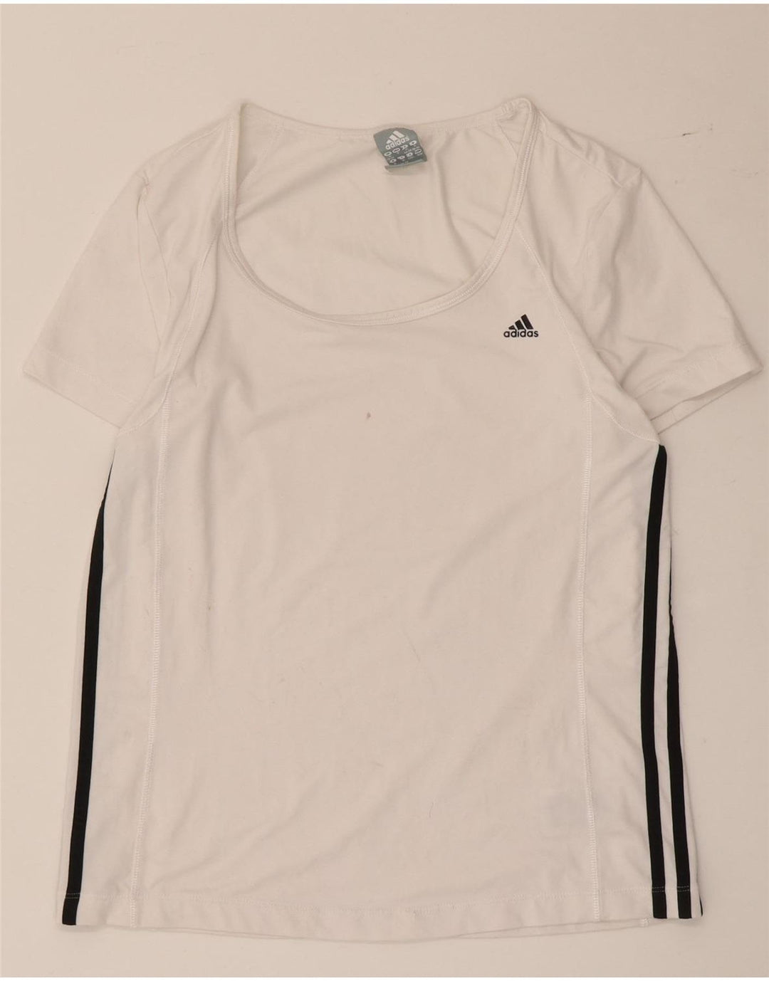 Adidas Womens T-Shirt Top UK 12/14 Medium White Colourblock Polyester