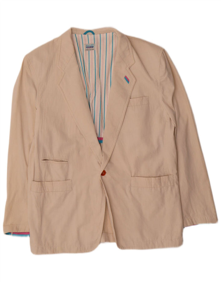 Vintage Herre 1 Knap Blazer Jakke EU 52 XL Beige Bomuld