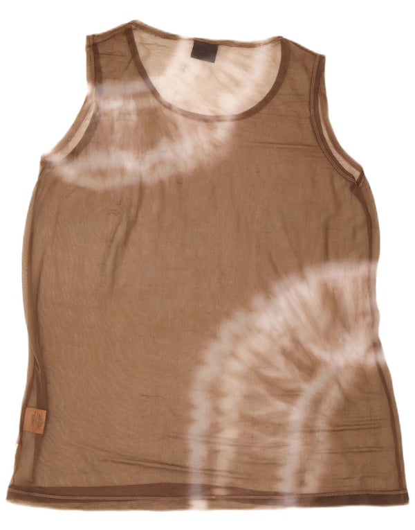 Trussardi Jeans Womens Vest Top UK 16 Large Beige Tie Dye Polyamide