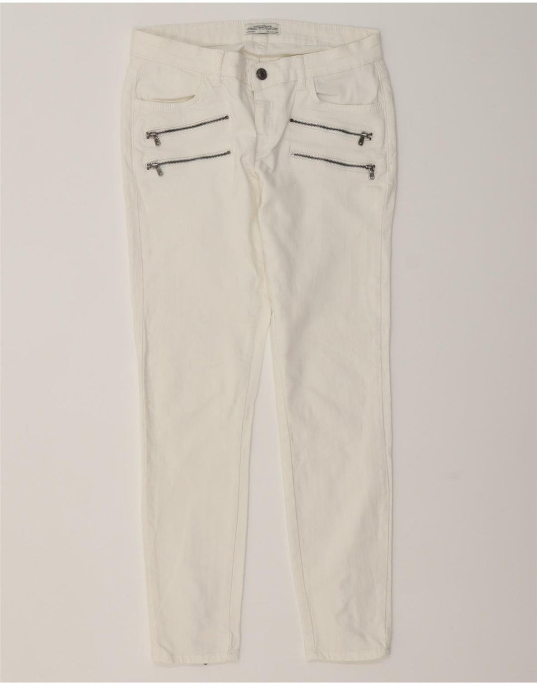 ZARA Womens Cargo Slim Jeans EU 38 Small W28 L27 White Cotton