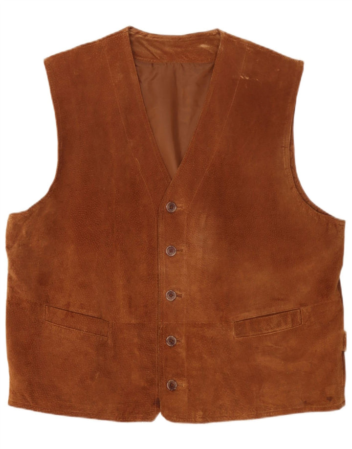 Front Line Mens Suede Waistcoat UK 48 2XL Brown Leather