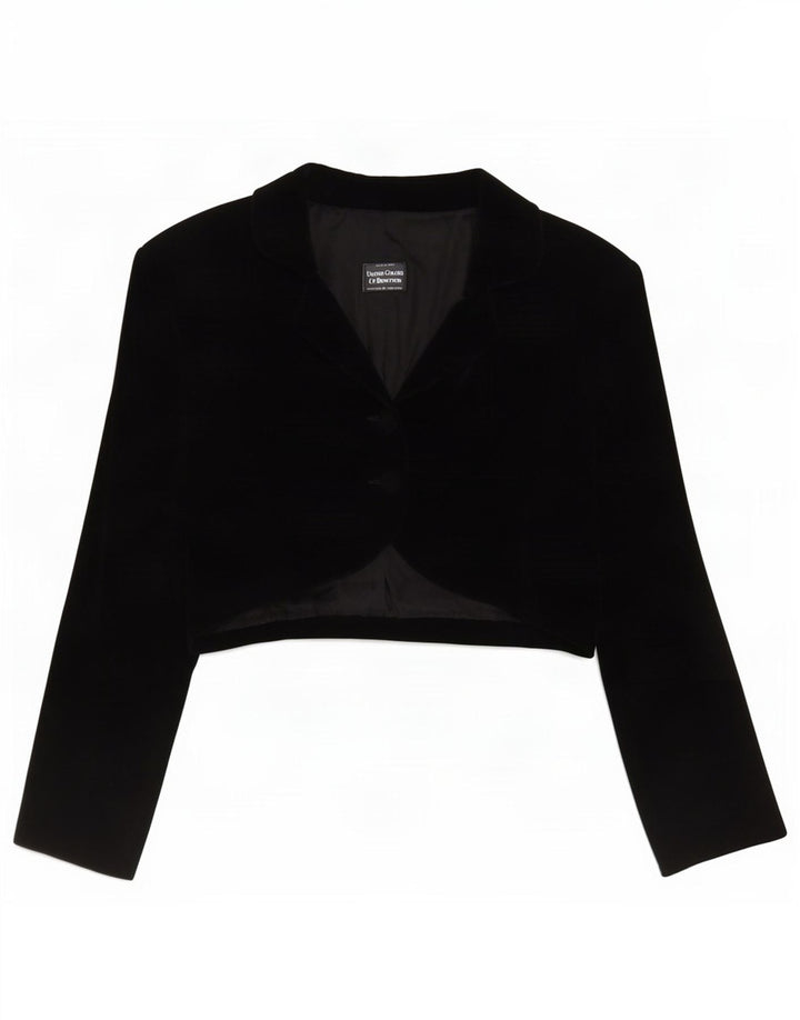 Benetton Womens 2 Button Velvet Bolero Jacket IT 48 XL Black Modacryl
