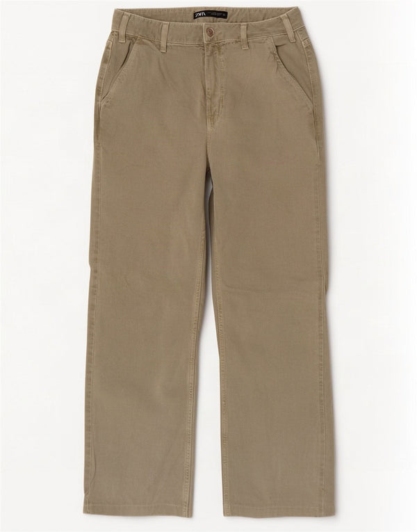 Zara Damen-Jeans mit hoher Taille, EU 38, Größe S, W28, L29, Khaki, Baumwolle