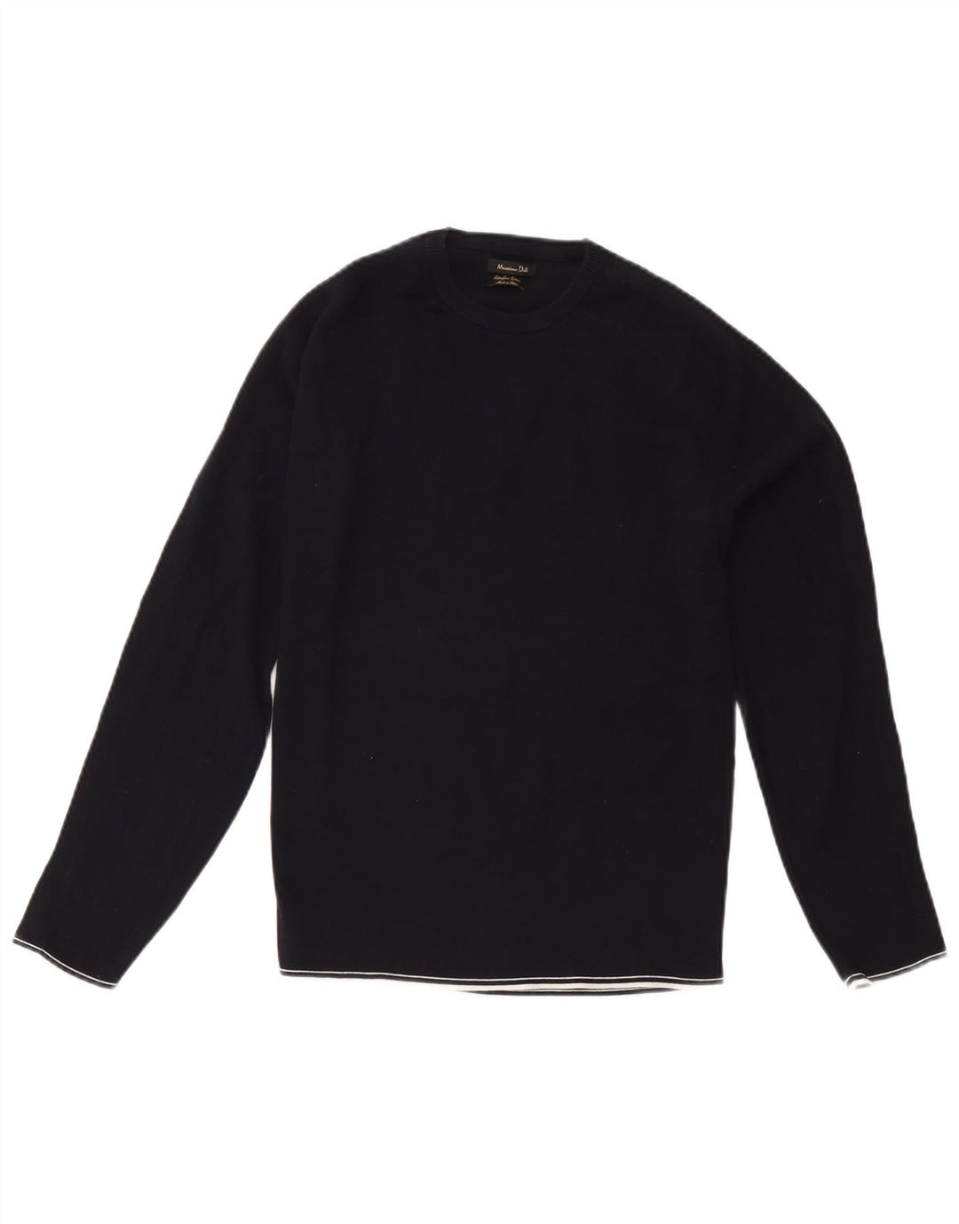 Massimo Dutti Womens Crew Neck Jumper Sweater UK 14 Medium Navy Blue Cotton