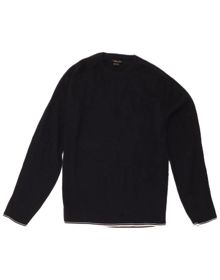 Massimo Dutti Womens Crew Neck Jumper Sweater UK 14 Medium Navy Blue Cotton