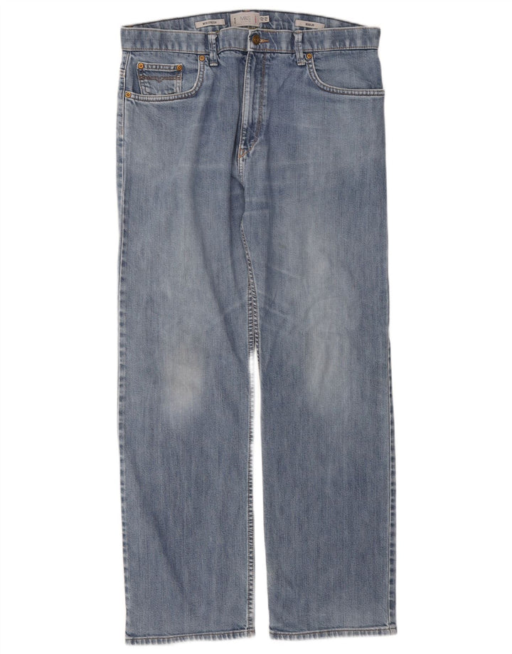Marks & Spencer Herren Regular Straight Jeans W36 L31 Blaue Baumwolle