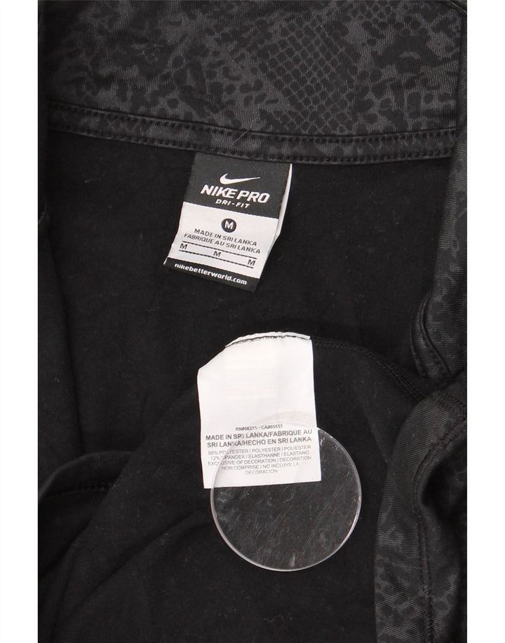 NIKE Womens Dri Fit Pullover Tracksuit Top UK 12 Medium Black Animal Print