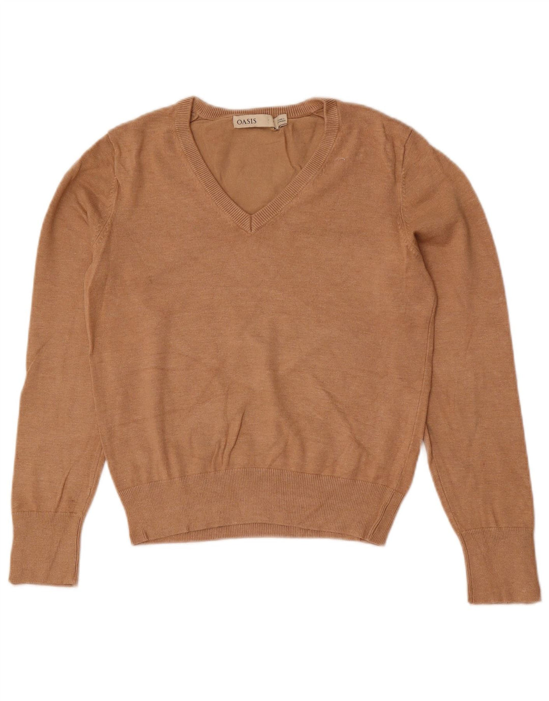Oasis Womens Crop V-Neck Jumper Sweater UK 12 Medium Beige Viscose
