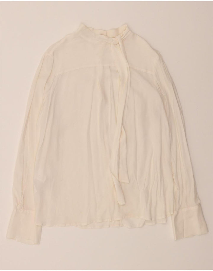 CARACTERE Womens Front Tie Shirt Blouse UK 10 Small  White Acetate