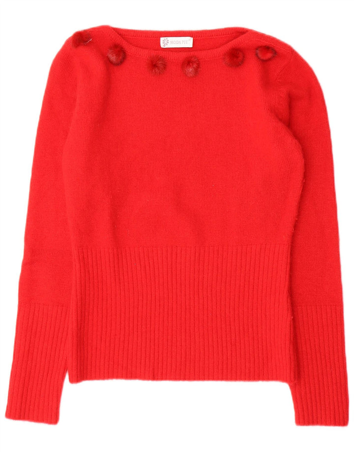 Maglione da donna Moda Piu con scollo a barchetta IT 41 Lana rossa media