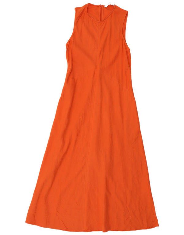 Zara Vestido Acampanado Sin Mangas para Mujer UK 42 Lino Naranja Mediano