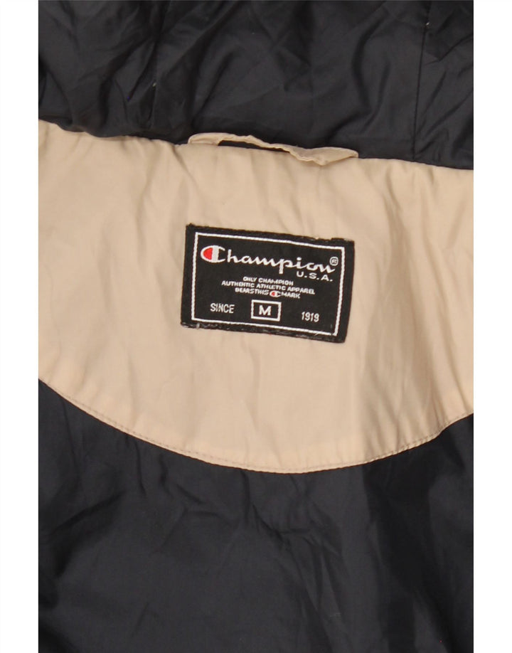 CHAMPION Mens Hooded Padded Jacket UK 38 Medium Beige Colourblock Vintage Champion and Second-Hand Champion from Messina Hembry 