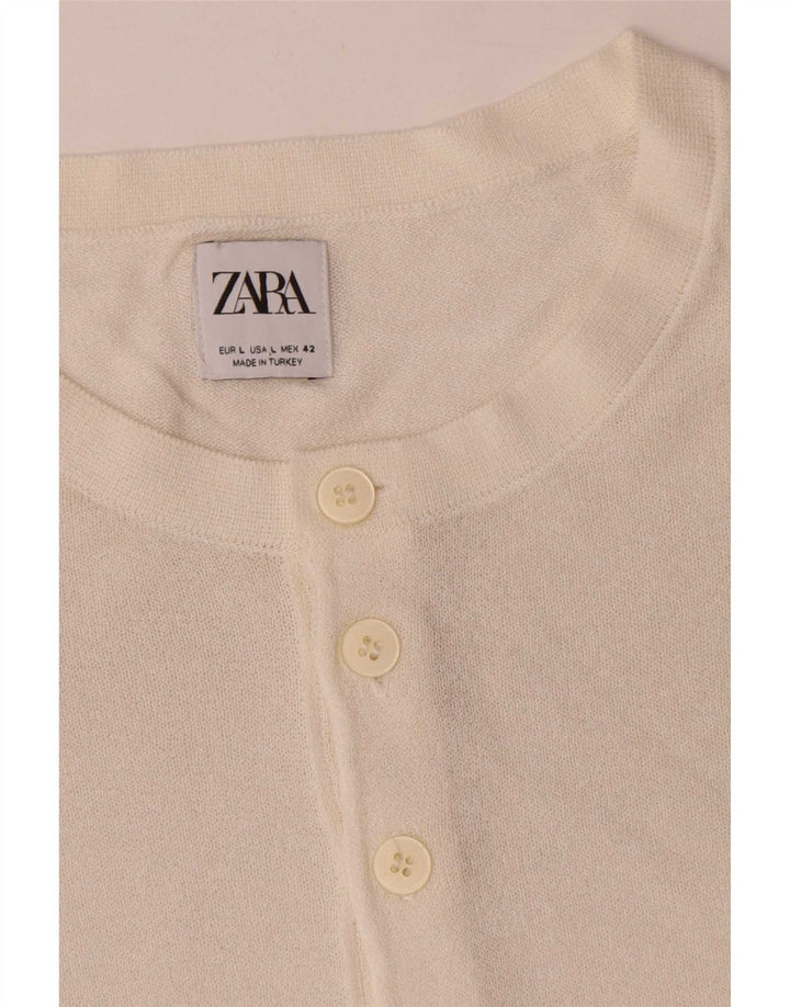 Zara Herren T-Shirt Top Large Weiß Viskose