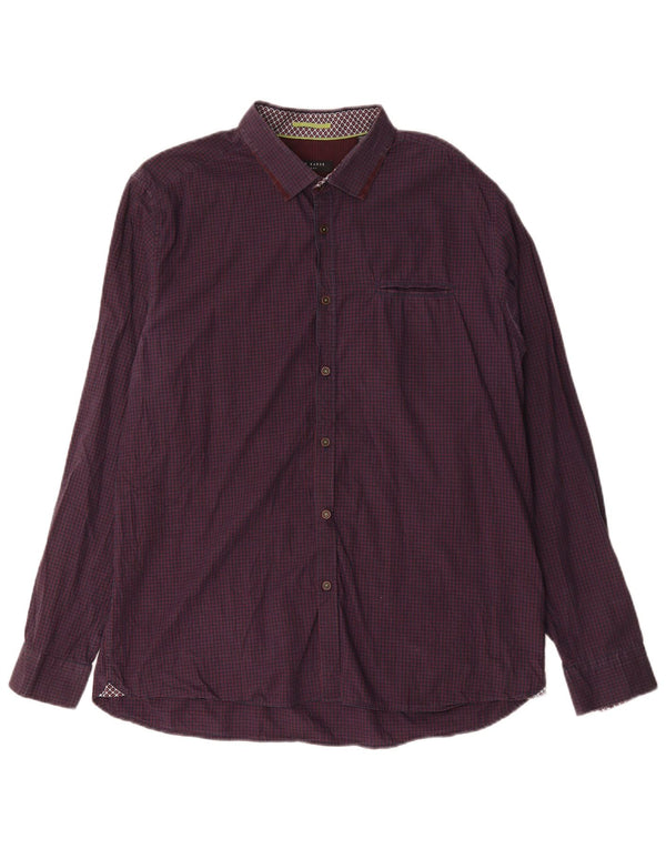 Camicia da uomo Ted Baker taglia 6 2XL cotone a quadretti viola