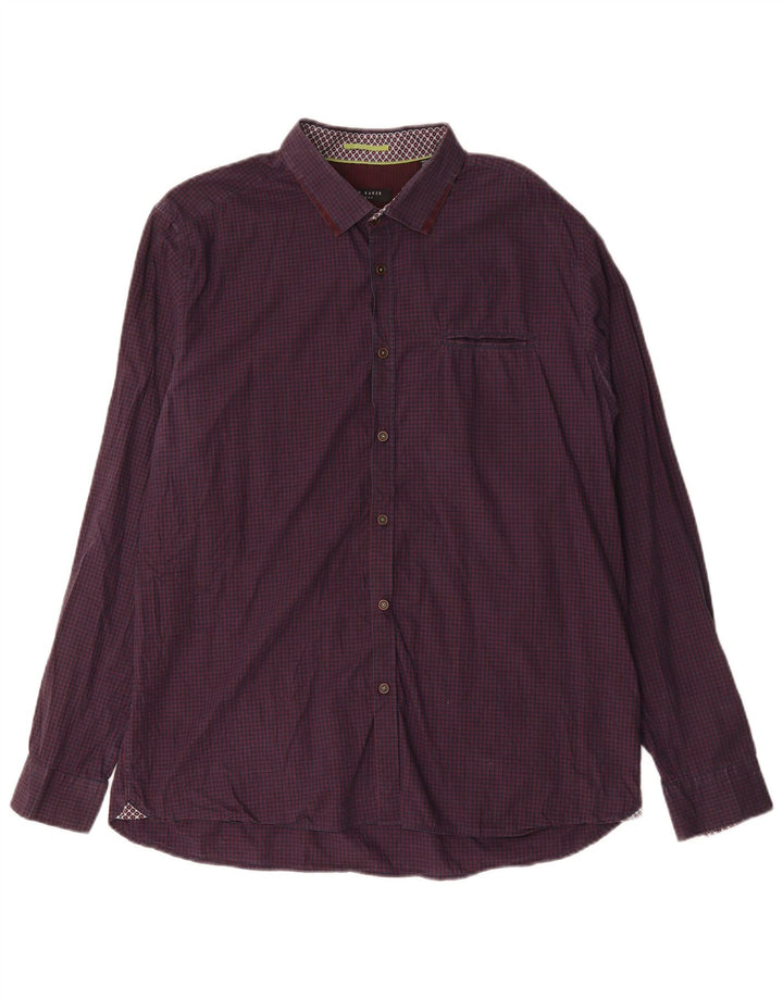 Camisa masculina Ted Baker tamanho 6 2XL algodão guingão roxo