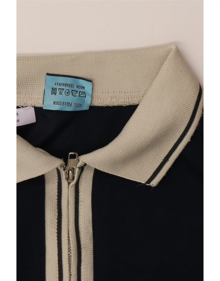 Polo da uomo Fishbone Medium in poliestere color block blu navy