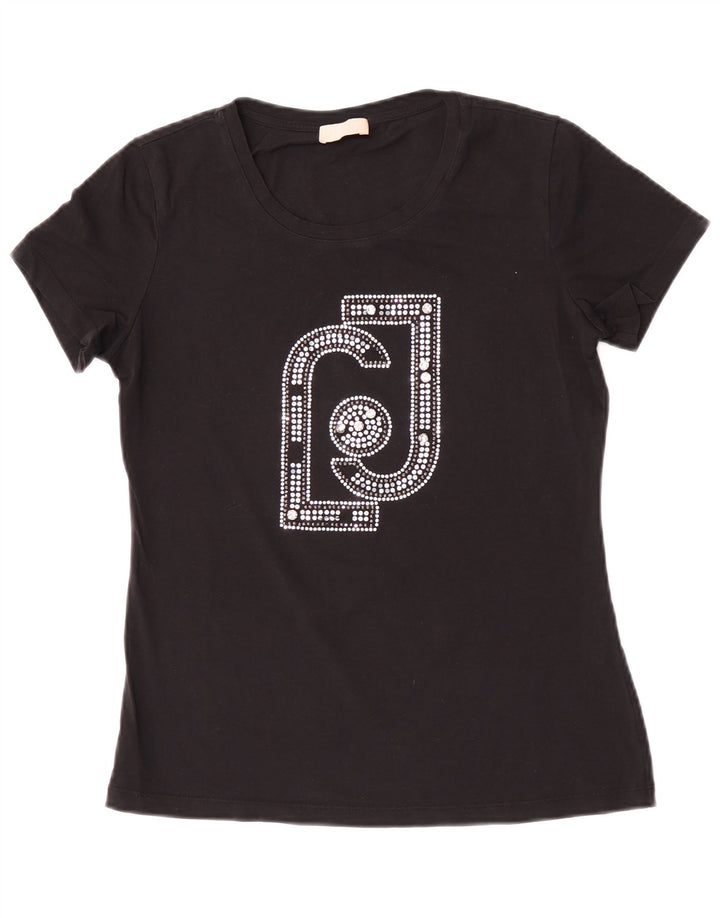 Liu Jo Damen Grafik T-Shirt Top UK 12 Medium Schwarz
