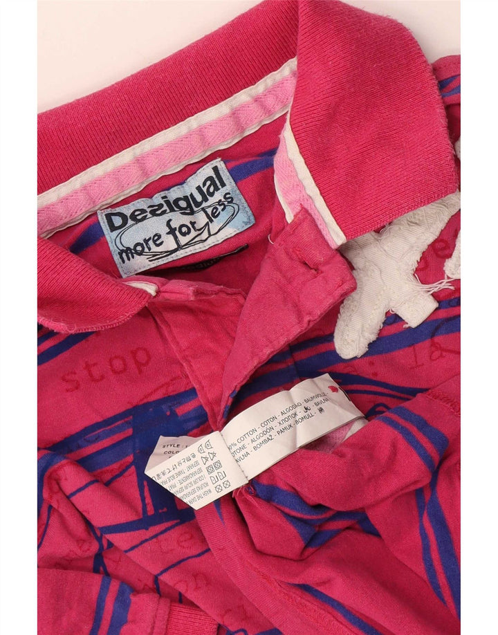Desigual Mens Graphic Polo Shirt Medium Pink Striped Cotton