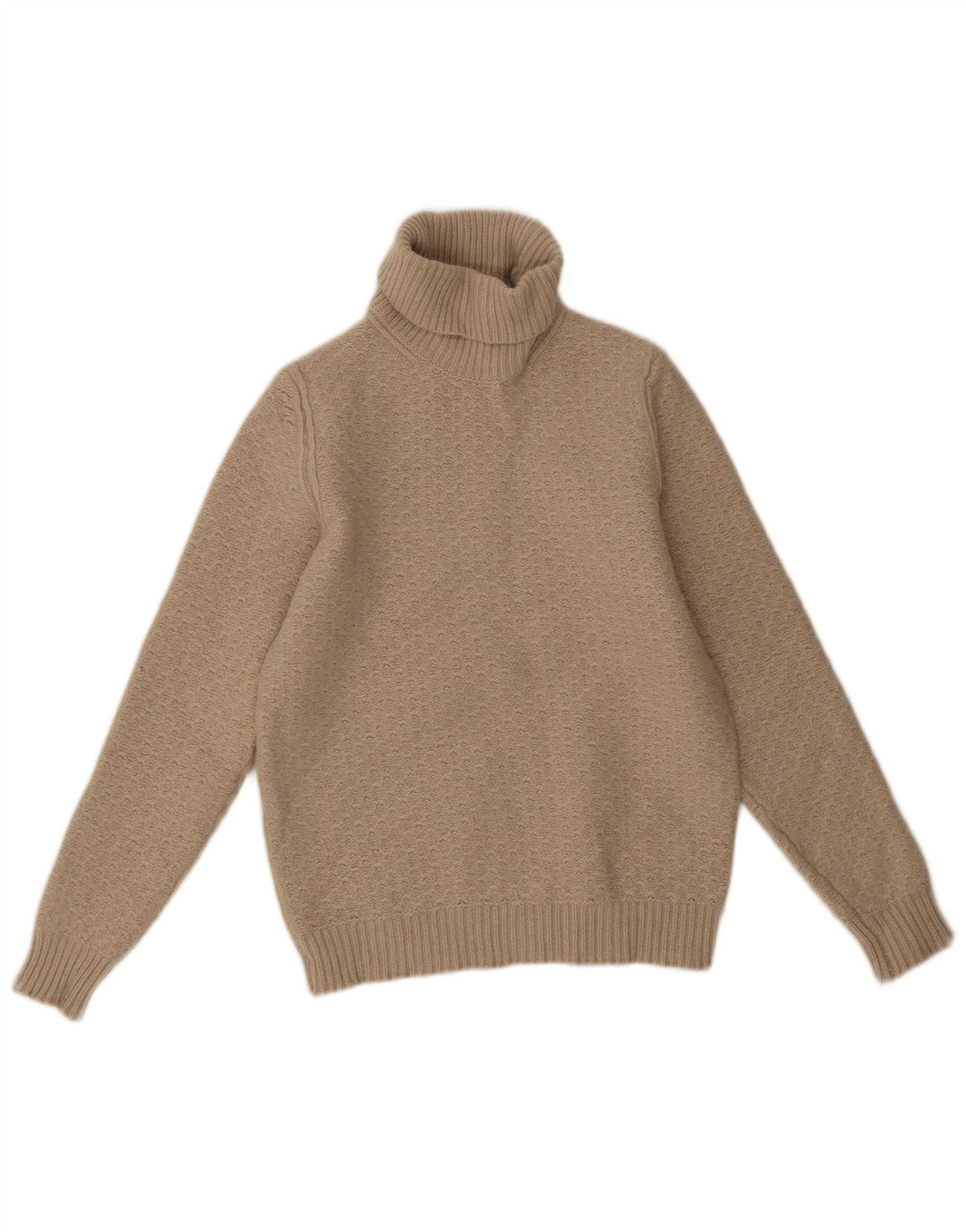 Massimo Dutti Womens Roll Neck Jumper Sweater UK 14 Large Beige Geometric