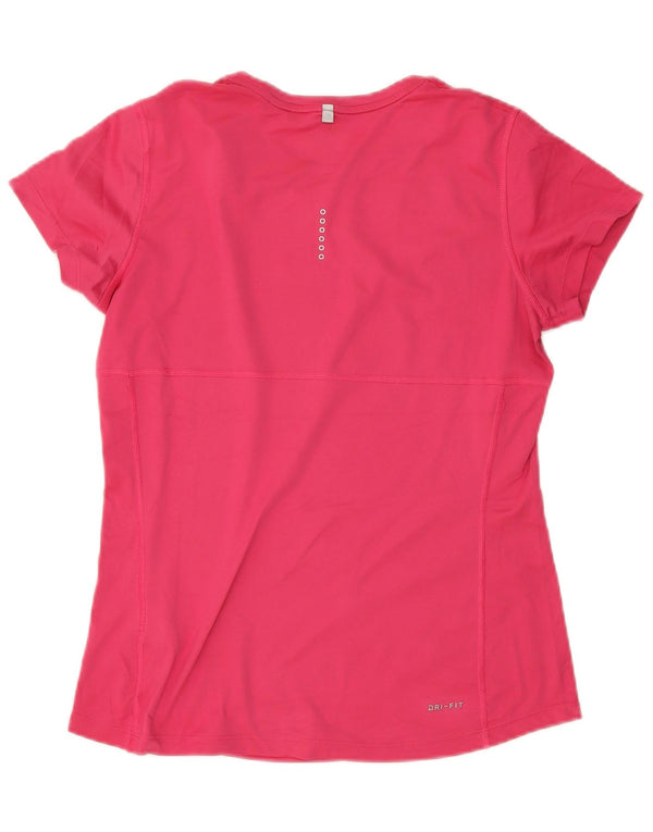 Nike Womens Dri Fit Running T-Shirt Top UK 14 Medium Pink Polyester