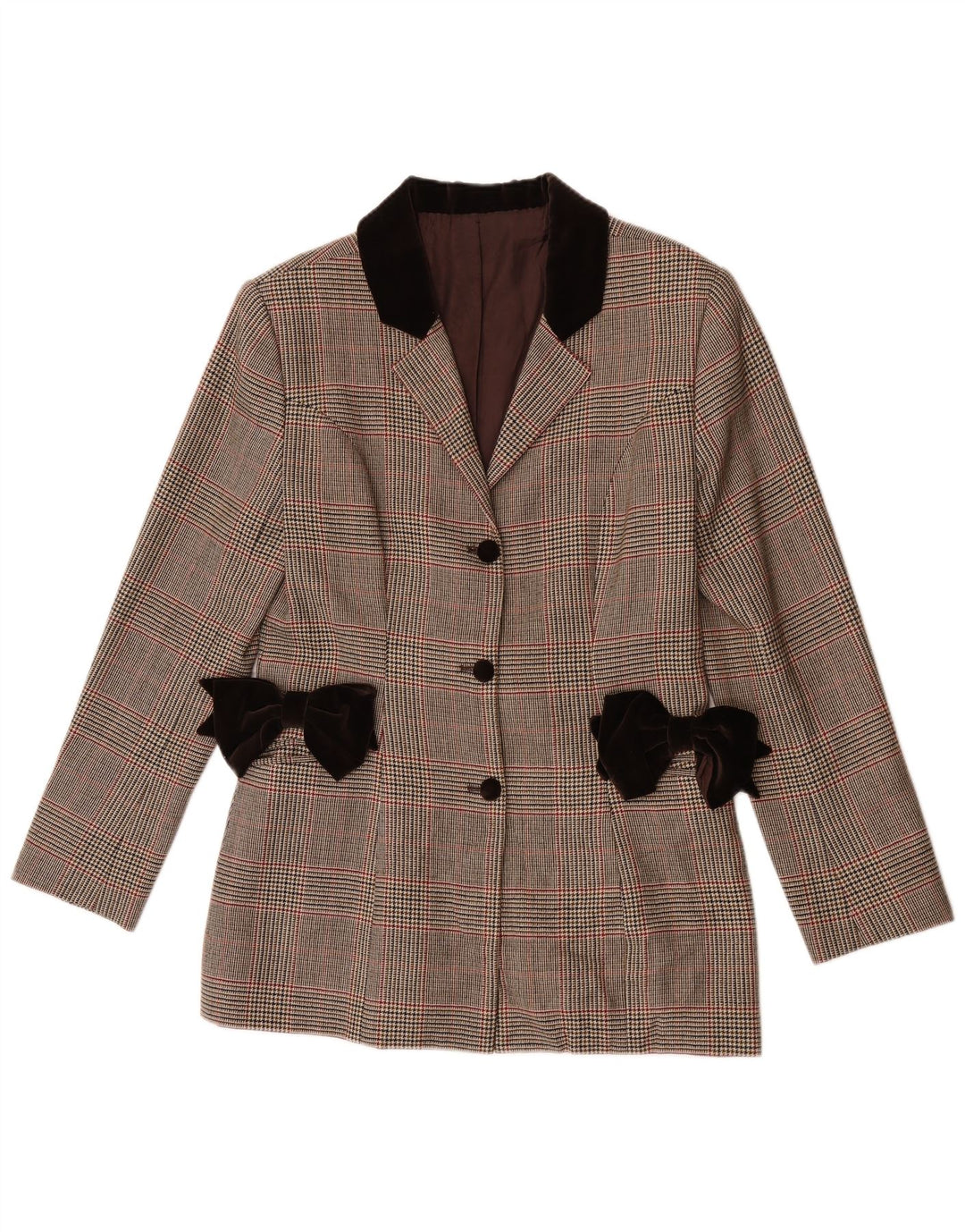 Vintage Womens 3 Button Blazer Jacket UK 8 Small Brown Plaid