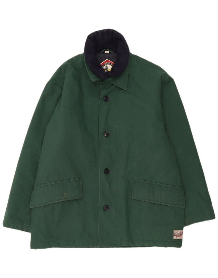 vintage Mens Overcoat UK 38 Polyester vert moyen