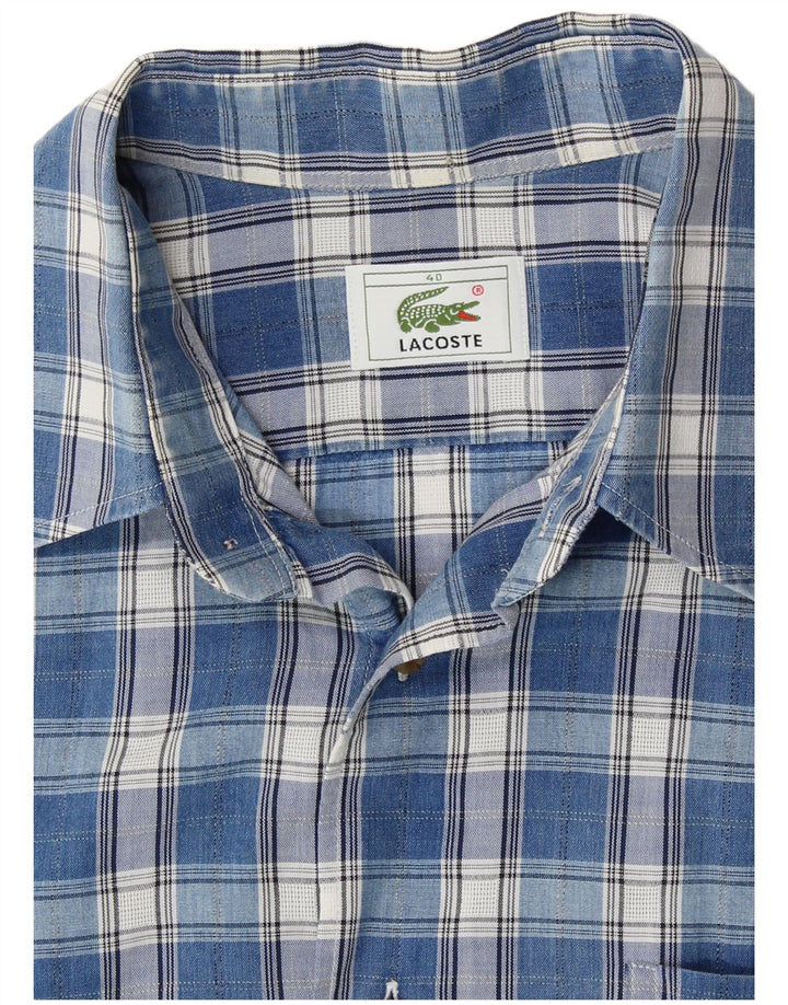 Camisa LACOSTE de manga corta para hombre talla 40 cuadros azules medianos