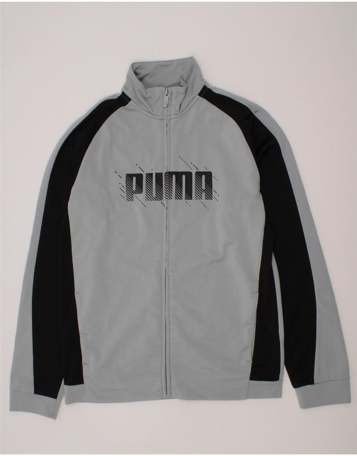 PUMA Boys Graphic Tracksuit Top Jacket 13-14 Years Grey Colourblock Vintage Puma and Second-Hand Puma from Messina Hembry 