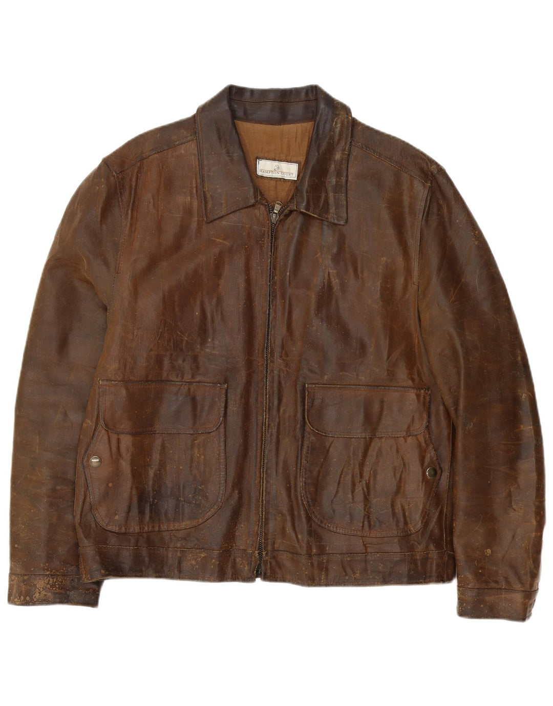 Vintage Mens Leather Jacket IT 54 2XL Brown Leather