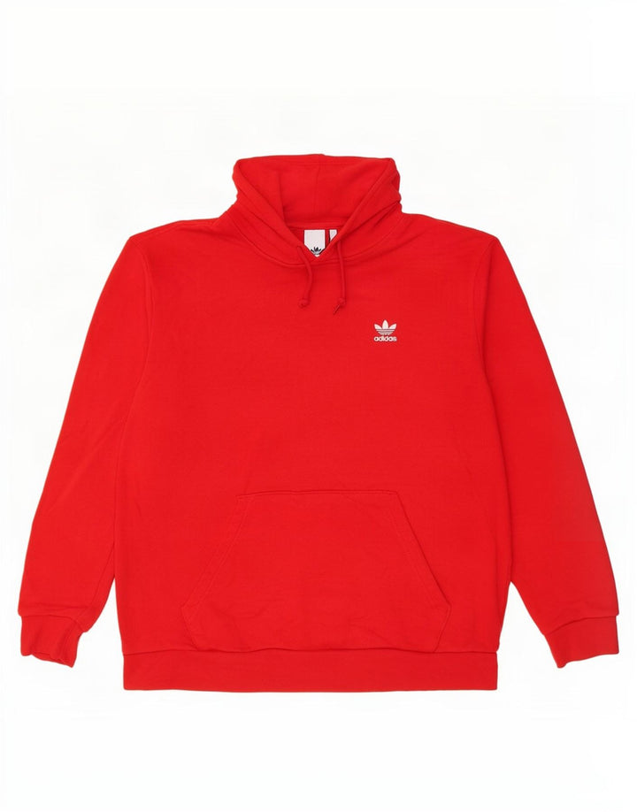 Adidas Mens Hoodie Jumper Large Red Cotton