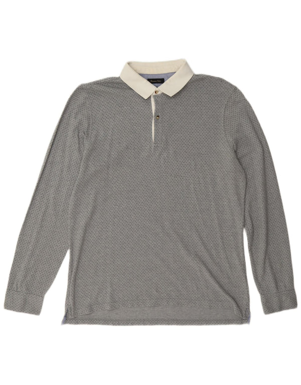 Cămașă polo Massimo Dutti pentru bărbați, cu mânecă lungă, cu formă lejeră, XL, bumbac cu pete gri