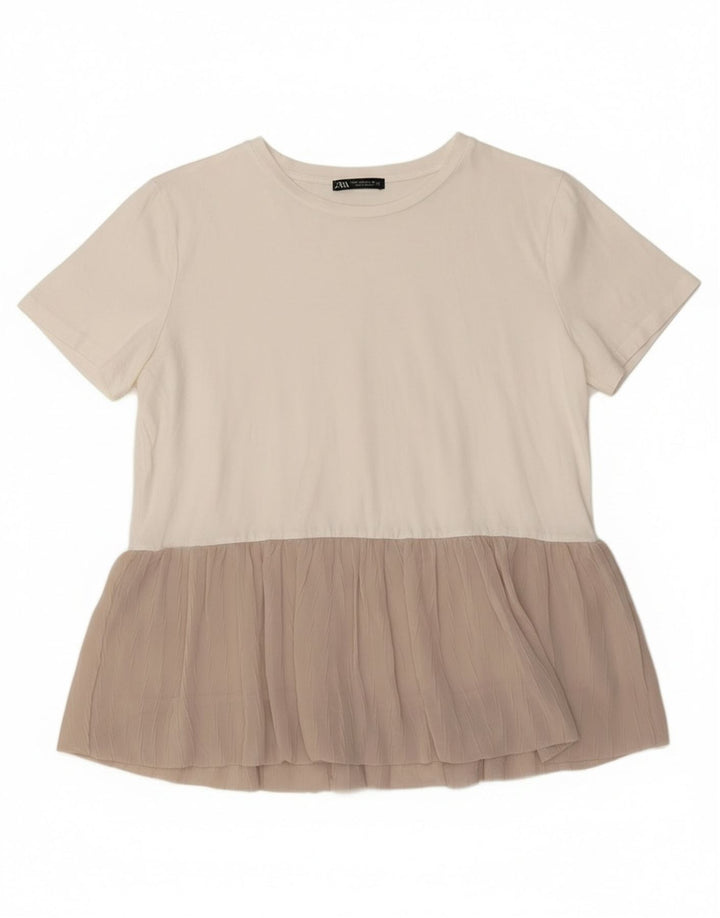 ZARA Damebluse Top UK 14 Medium White Colourblock