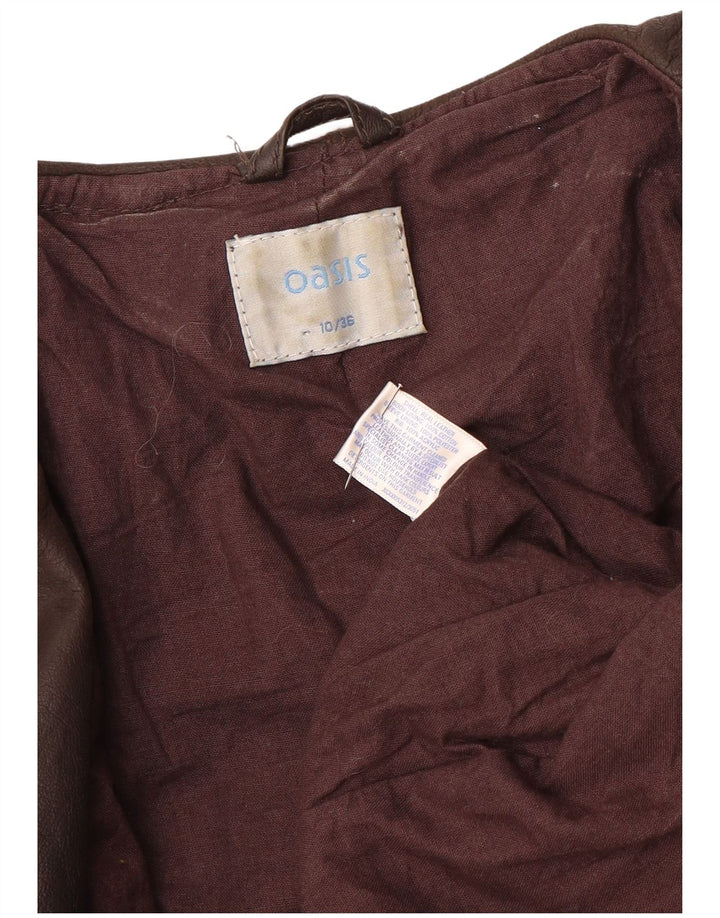 Oasis Womens Open Crop læderjakke UK 10 Lille brunt læder