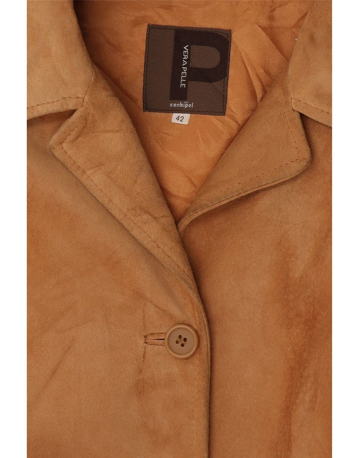 Conbipel Womens Suede Jacket IT 42 Medium Brown Leather