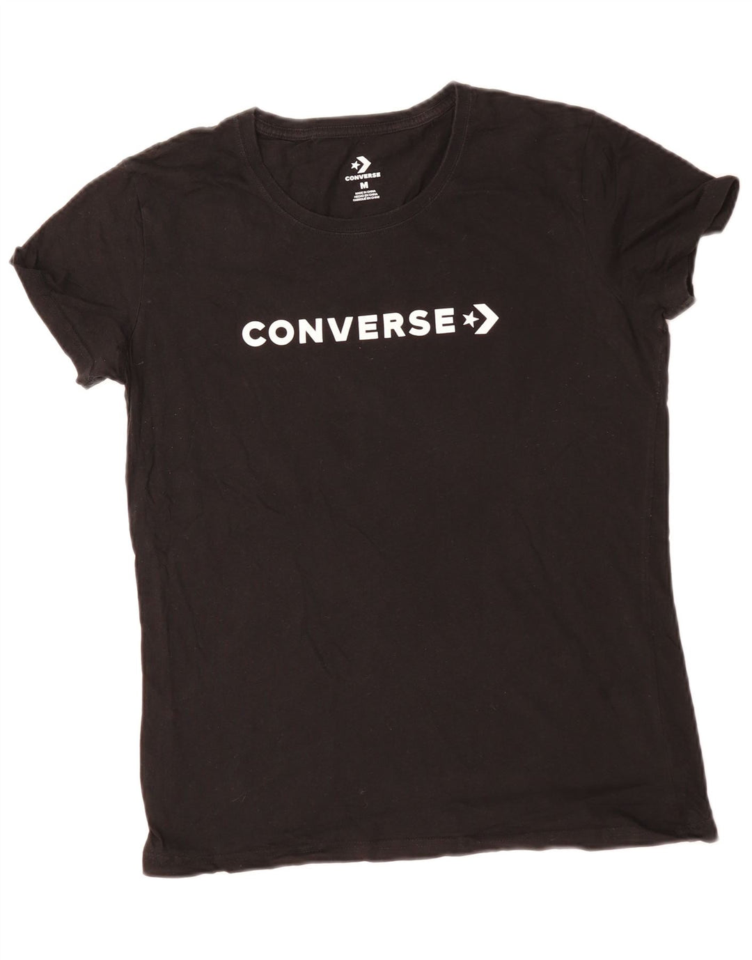 CONVERSE Womens Graphic T-Shirt Top UK 14 Medium Black Cotton