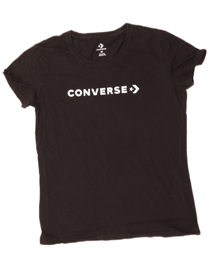 CONVERSE Womens Graphic T-Shirt Top UK 14 Medium Black Cotton