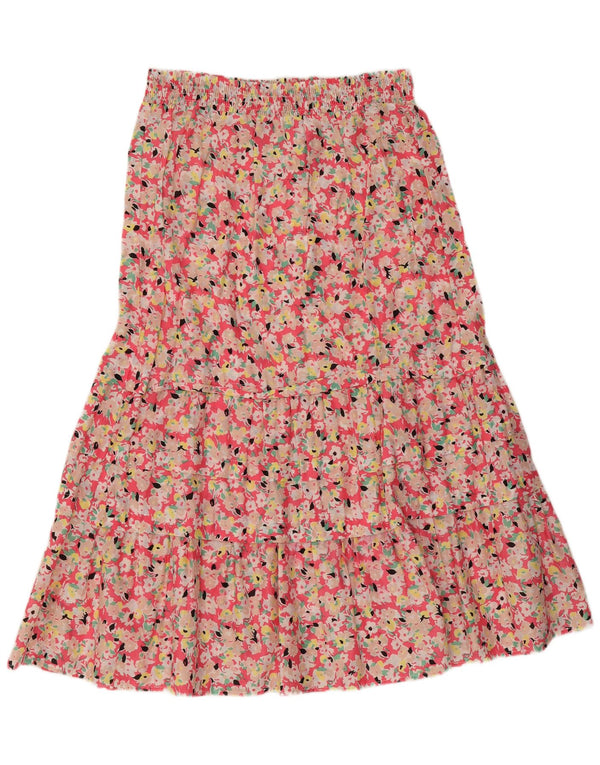 Marks & Spencer Womens Tiered Skirt UK 10 Small W28 Pink Floral Cotton