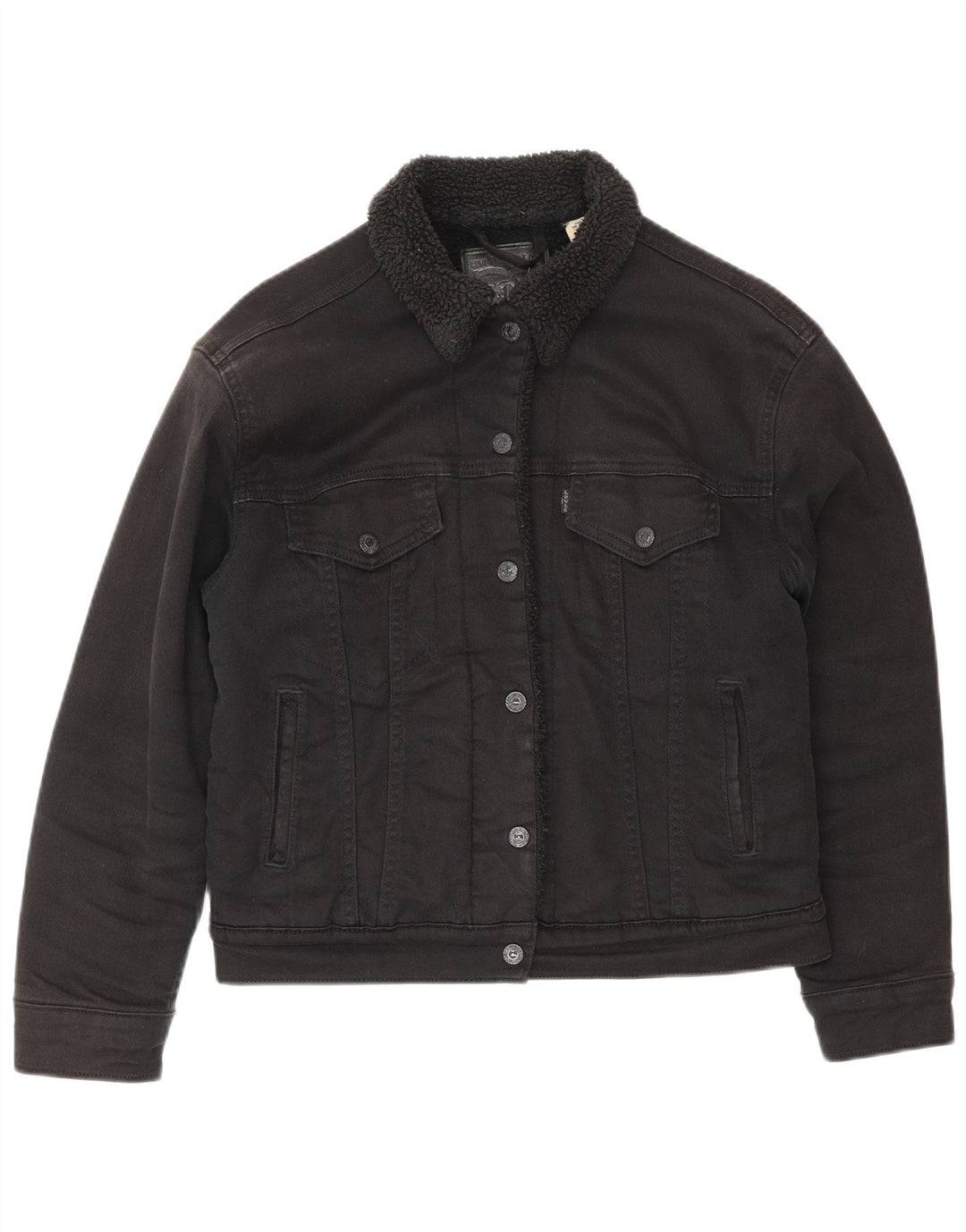 Levi's Womens Denim Sherpa Jacket UK 10 Small Black Cotton