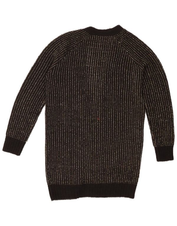 Maglione cardigan aperto oversize da donna vintage UK 6 XS a righe nere
