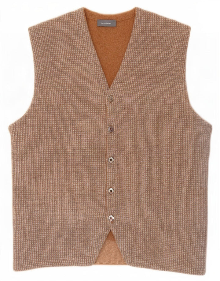 Rossopuro Mens Knit Waistcoat IT 50 Medium Beige Houndstooth Wool