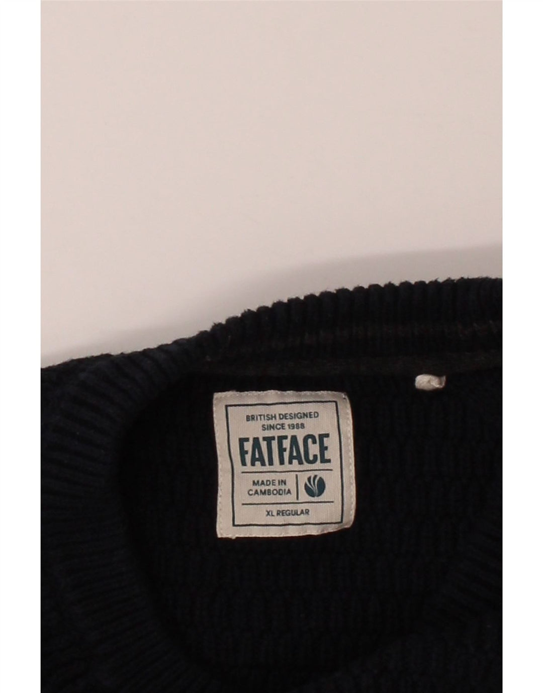 Suéter masculino FAT FACE com ajuste regular e gola redonda XL azul marinho de algodão